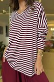 Made in Italy Perfect Breton V Long Sleeve Top Burgundy - **